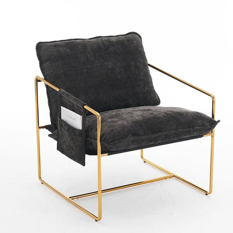 Velvet Arm Chair with Gold Metal Frame - Set of 2