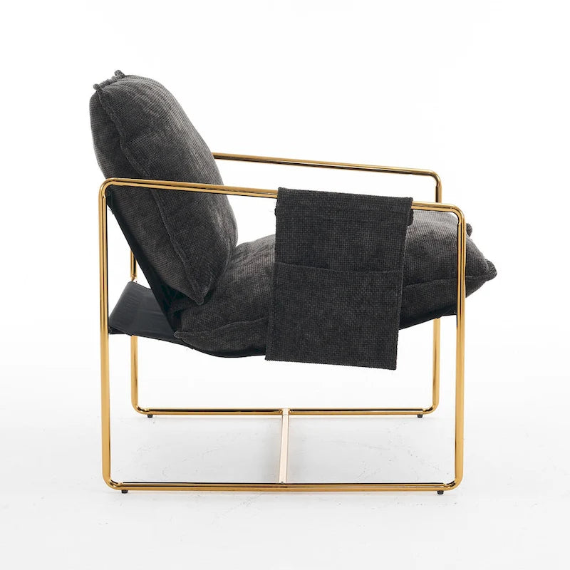 Velvet Arm Chair with Gold Metal Frame - Set of 2