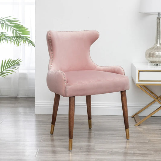 Pink Modern 23  Polyester Upholstered Accent Chair with Solid Rubberwood Legs and Nailheads