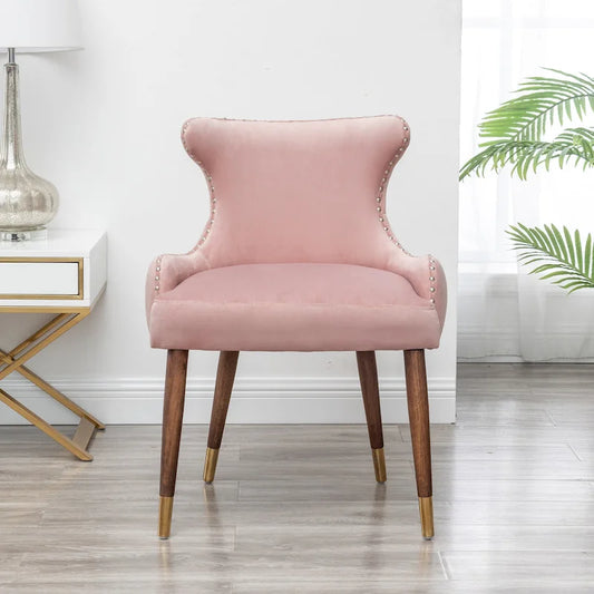 Pink Modern 23  Polyester Upholstered Accent Chair with Solid Rubberwood Legs and Nailheads
