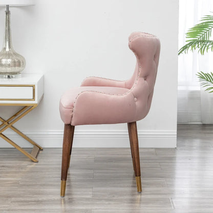 Pink Modern 23  Polyester Upholstered Accent Chair with Solid Rubberwood Legs and Nailheads