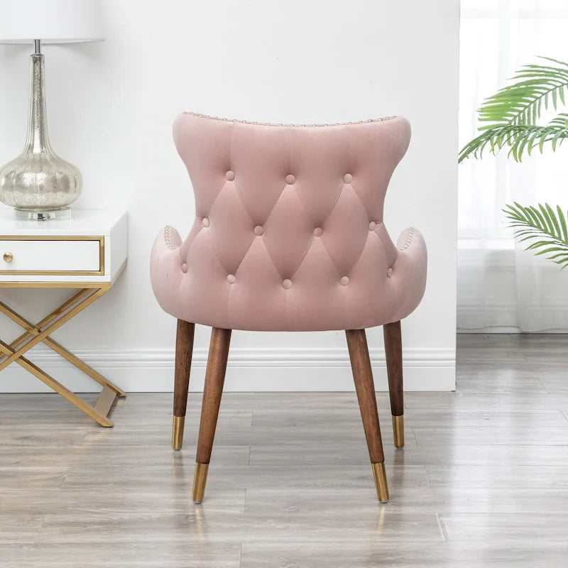 Pink Modern 23  Polyester Upholstered Accent Chair with Solid Rubberwood Legs and Nailheads