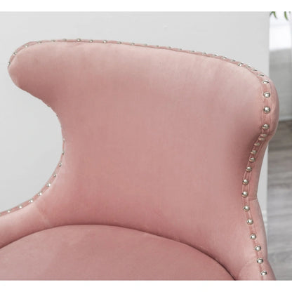 Pink Modern 23  Polyester Upholstered Accent Chair with Solid Rubberwood Legs and Nailheads