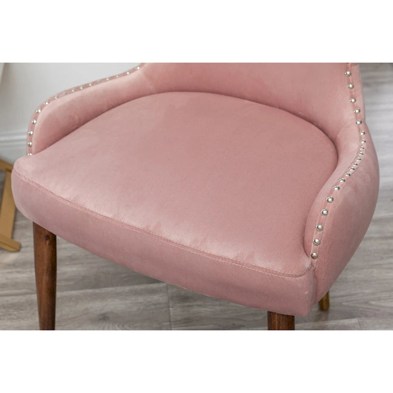 Pink Modern 23  Polyester Upholstered Accent Chair with Solid Rubberwood Legs and Nailheads