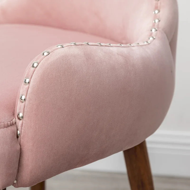 Pink Modern 23  Polyester Upholstered Accent Chair with Solid Rubberwood Legs and Nailheads