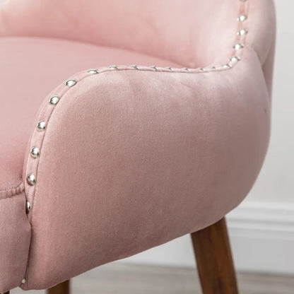 Pink Modern 23  Polyester Upholstered Accent Chair with Solid Rubberwood Legs and Nailheads