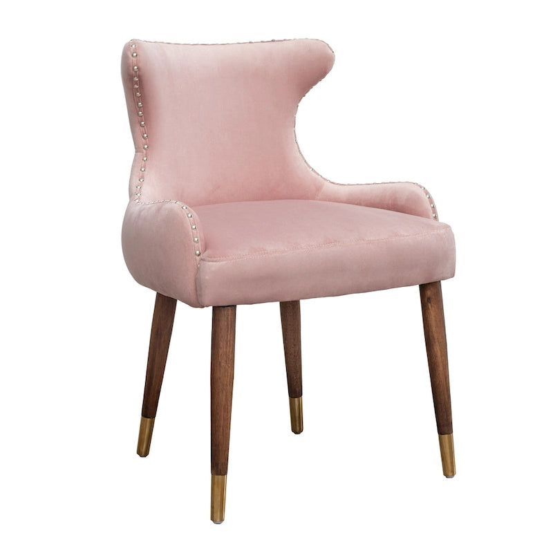 Pink Modern 23  Polyester Upholstered Accent Chair with Solid Rubberwood Legs and Nailheads