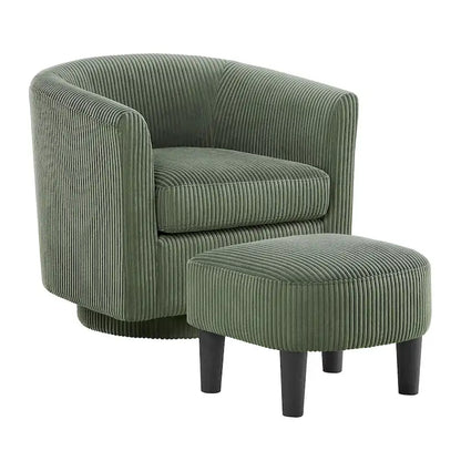 Green Corduroy Swivel Chair with Ottoman - Single Seat