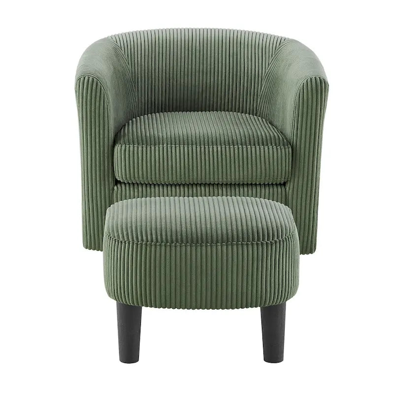 Green Corduroy Swivel Chair with Ottoman - Single Seat