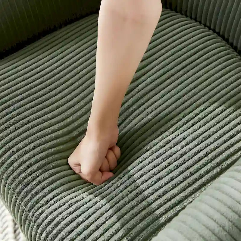 Green Corduroy Swivel Chair with Ottoman - Single Seat