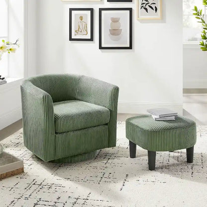 Green Corduroy Swivel Chair with Ottoman - Single Seat