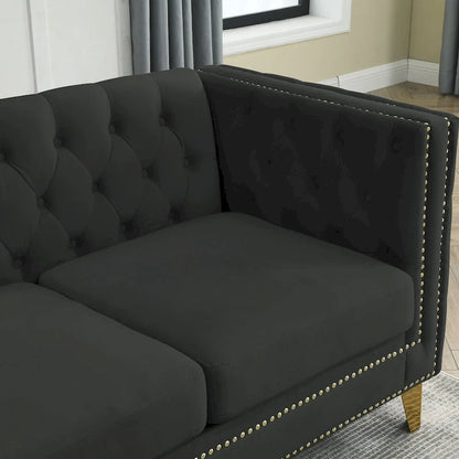 Black Velvet Chesterfield 5-Seater L-Shaped Sectional Sofa