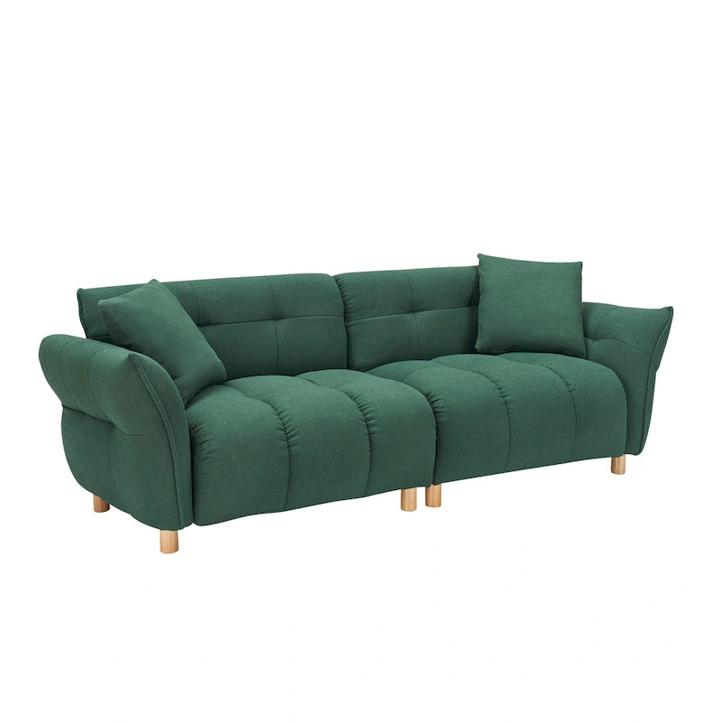 Teddy Fabric 3-Seater Sofa with Pillows - Green/Yellow/Beige