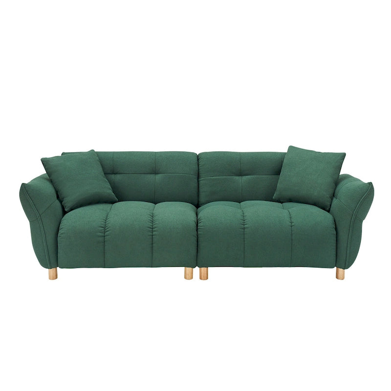 Teddy Fabric 3-Seater Sofa with Pillows - Green/Yellow/Beige
