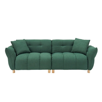 Teddy Fabric 3-Seater Sofa with Pillows - Green/Yellow/Beige