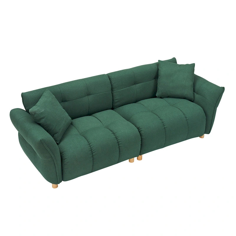 Teddy Fabric 3-Seater Sofa with Pillows - Green/Yellow/Beige
