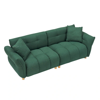 Teddy Fabric 3-Seater Sofa with Pillows - Green/Yellow/Beige