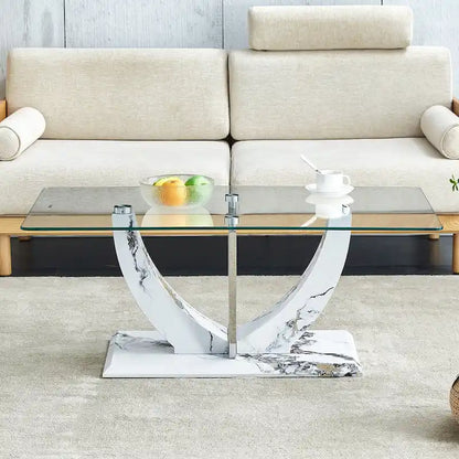 43.3  Modern Rectangular Coffee Table with Stainless Steel Decorative Columns and Thick Base Support