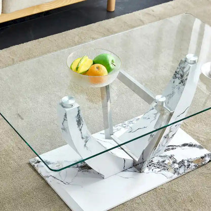 43.3  Modern Rectangular Coffee Table with Stainless Steel Decorative Columns and Thick Base Support
