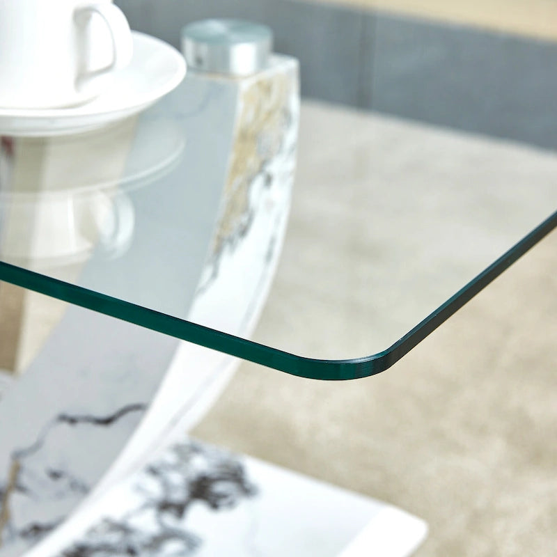 43.3  Modern Rectangular Coffee Table with Stainless Steel Decorative Columns and Thick Base Support