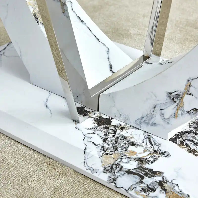 43.3  Modern Rectangular Coffee Table with Stainless Steel Decorative Columns and Thick Base Support