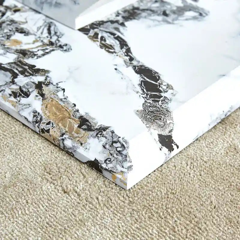 43.3  Modern Rectangular Coffee Table with Stainless Steel Decorative Columns and Thick Base Support