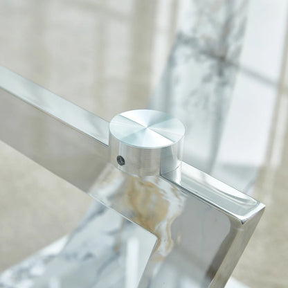 43.3  Modern Rectangular Coffee Table with Stainless Steel Decorative Columns and Thick Base Support