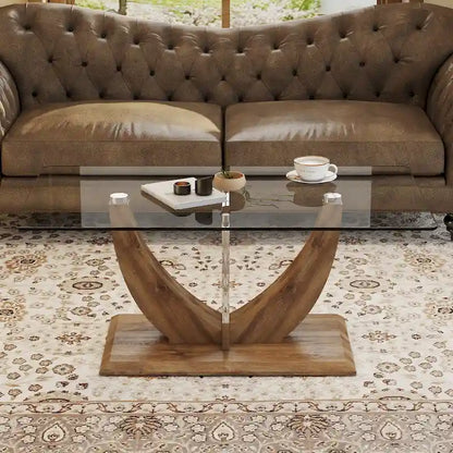 43.3  Modern Rectangular Coffee Table with Stainless Steel Decorative Columns and Thick Base Support