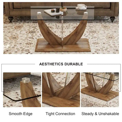 43.3  Modern Rectangular Coffee Table with Stainless Steel Decorative Columns and Thick Base Support