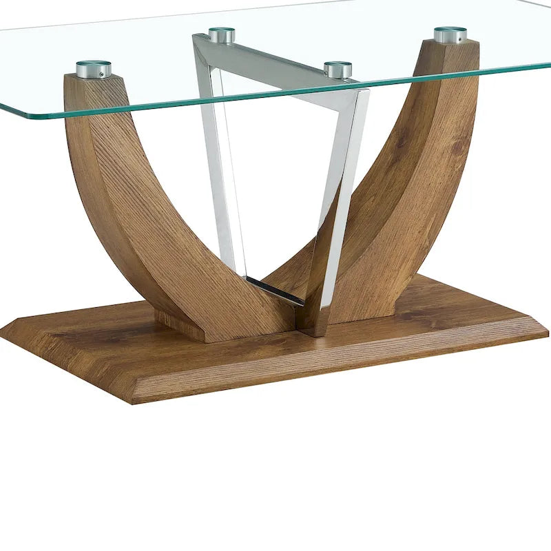 43.3  Modern Rectangular Coffee Table with Stainless Steel Decorative Columns and Thick Base Support