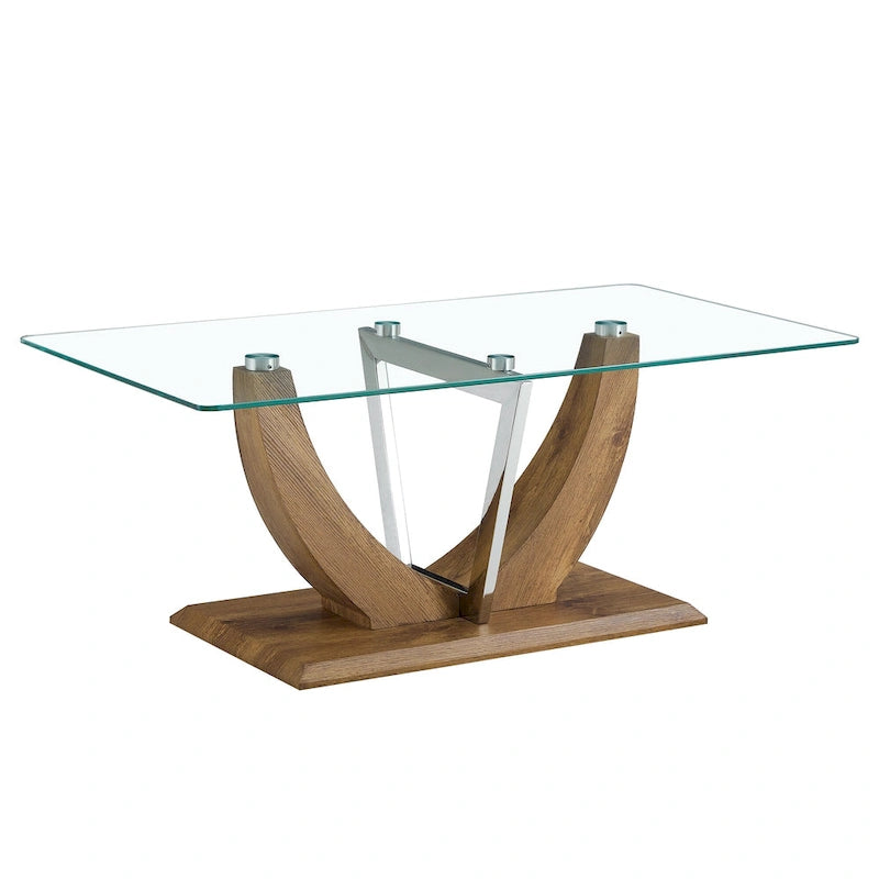 43.3  Modern Rectangular Coffee Table with Stainless Steel Decorative Columns and Thick Base Support
