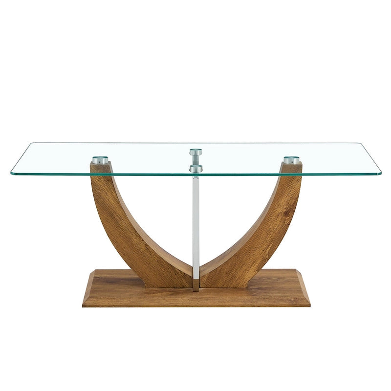 43.3  Modern Rectangular Coffee Table with Stainless Steel Decorative Columns and Thick Base Support