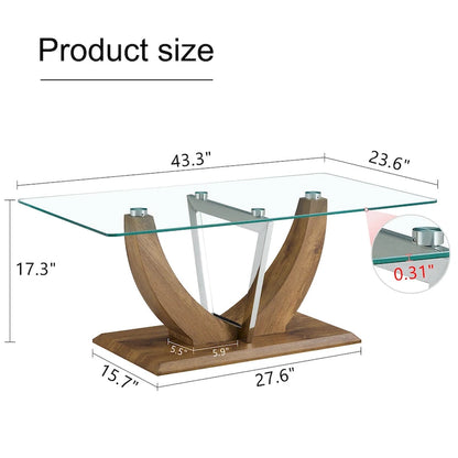 43.3  Modern Rectangular Coffee Table with Stainless Steel Decorative Columns and Thick Base Support