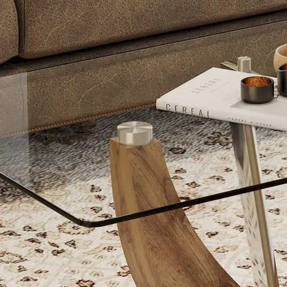 43.3  Modern Rectangular Coffee Table with Stainless Steel Decorative Columns and Thick Base Support