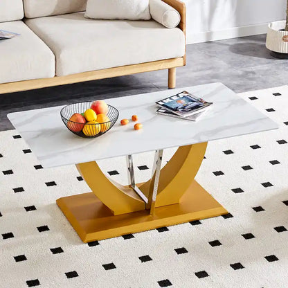 43.3  Modern Rectangular Coffee Table with Stainless Steel Decorative Columns and Thick Base Support