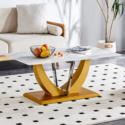43.3  Modern Rectangular Coffee Table with Stainless Steel Decorative Columns and Thick Base Support