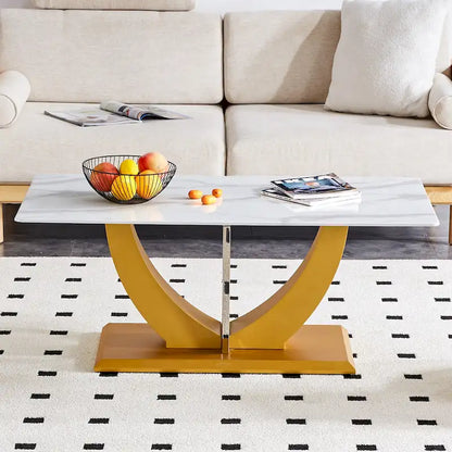 43.3  Modern Rectangular Coffee Table with Stainless Steel Decorative Columns and Thick Base Support
