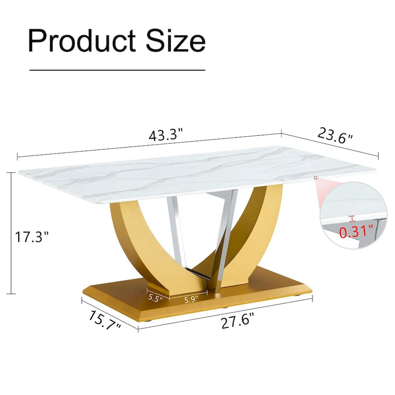 43.3  Modern Rectangular Coffee Table with Stainless Steel Decorative Columns and Thick Base Support
