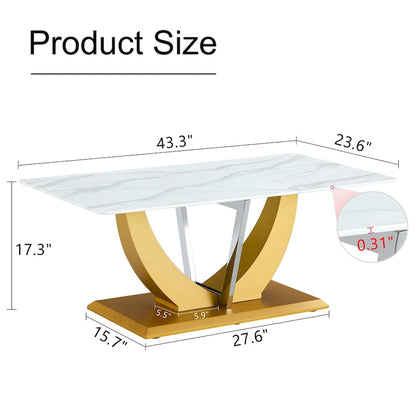 43.3  Modern Rectangular Coffee Table with Stainless Steel Decorative Columns and Thick Base Support