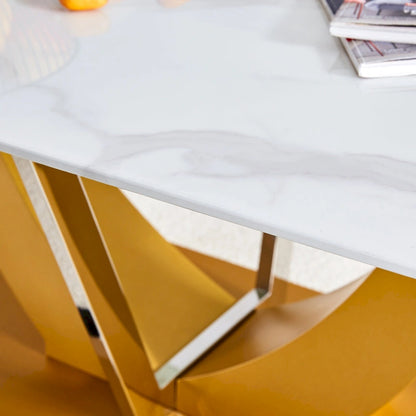 43.3  Modern Rectangular Coffee Table with Stainless Steel Decorative Columns and Thick Base Support