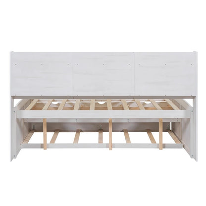 Full Pine Captain Bed with Shelves, Drawers & Trundle