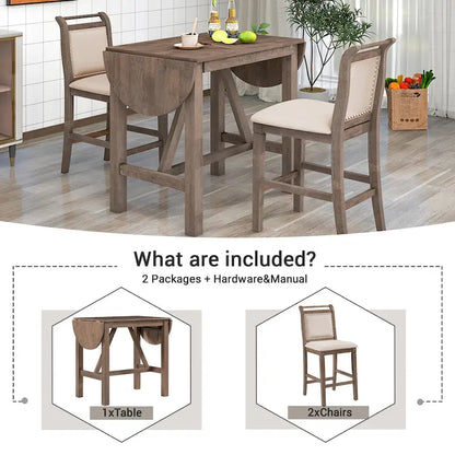 White Drop Leaf Dining Set for 2 with Gray Cushioned Chairs
