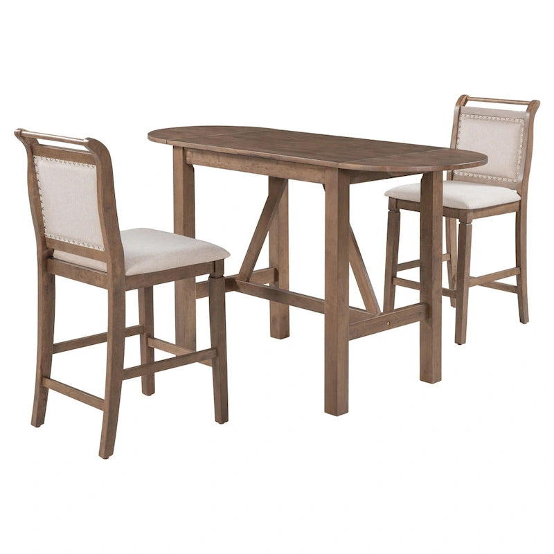 White Drop Leaf Dining Set for 2 with Gray Cushioned Chairs
