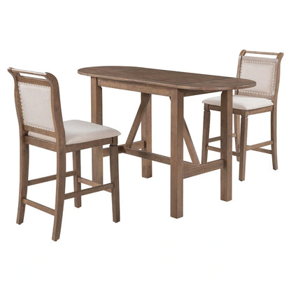 White Drop Leaf Dining Set for 2 with Gray Cushioned Chairs