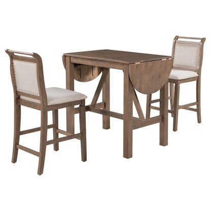 White Drop Leaf Dining Set for 2 with Gray Cushioned Chairs