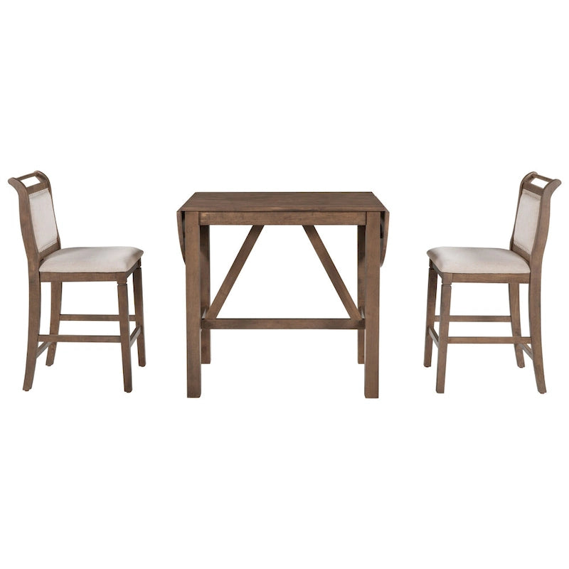 White Drop Leaf Dining Set for 2 with Gray Cushioned Chairs