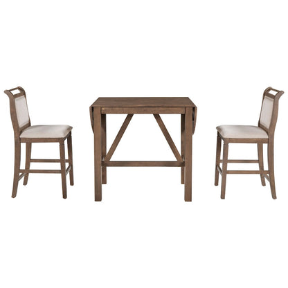 White Drop Leaf Dining Set for 2 with Gray Cushioned Chairs