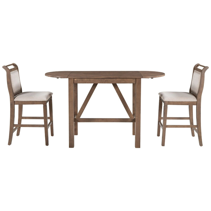 White Drop Leaf Dining Set for 2 with Gray Cushioned Chairs
