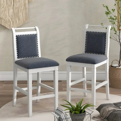 White Drop Leaf Dining Set for 2 with Gray Cushioned Chairs