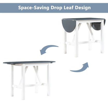 White Drop Leaf Dining Set for 2 with Gray Cushioned Chairs